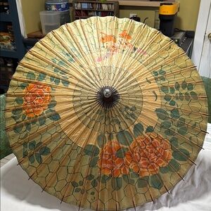Floral Parasol with Orange and Green Design
